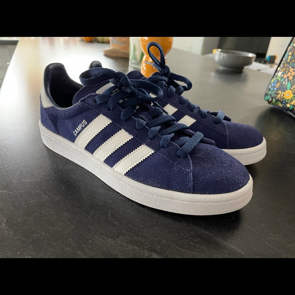 adidas Campus Navy Suede Sneakers with White Stripes